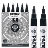 PINTAR Premium Acrylic Paint Pens - 1mm Fine Tip Pens For Rock Painting, Ceramic Glass, Wood, Paper, Fabric & Porcelain, Water Resistant Paint Set, Surface Pen, Craft Supplies, DIY Project (6 Black)