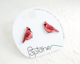 Red Cardinal Winter Bird Stud Earrings