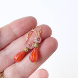 Flower and long Oval bead Earrings