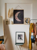 Pouty Moon Mid Century Style Cartoon 9x12in Art Print