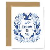 Blue Songbird Birthday Card - Winter Greeting Card