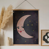 Pouty Moon Mid Century Style Cartoon 9x12in Art Print