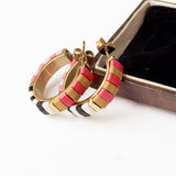 Small B&W Tila Bead Hoop Earrings Gold-Plated, Handmade