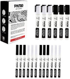 PINTAR Art Supply Professional Outline & Fill Pack - Set of 18 Black/White Paint Markers (6) 0.7mm (6) 1mm (6) 5mm Tips - Smooth-Flowing Japanese Ink