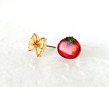 Mismatched Tomato & Bowtie Pasta Stud Earrings