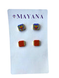 Beaded Handwoven Tulip Stud Pack (Teal/Rust)
