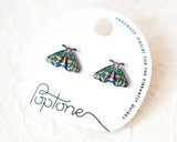 Green Forest Night Moth Stud Earrings