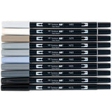 Dual Brush Pen Art Markers: Grayscale - 10-Pack