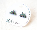 Green Forest Night Moth Stud Earrings