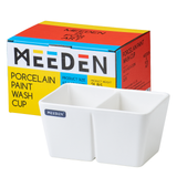 MEEDEN Ceramic Paint Palette, Paint Brush Wash Bowl, 2 Deep Well Artist Paint Palette, White Porcelain Watercolor Painting Dish, Large Capacity Paintbrush Washer for Watercolor Gouache Painting