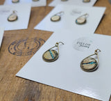 Birch Bark & Turquoise Dangle Earrings – Bronze