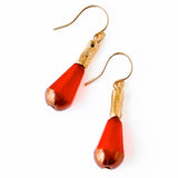 Long Czech Glass Teardrop Earrings with Antiqued Gold Accent