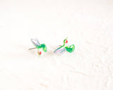 Green Ruby-throated Hummingbird Handmade Stud Earrings