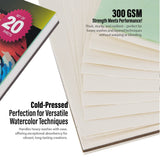 Pintar Watercolor Paper Block, 100% Cotton, 140lb, 20 Sheets