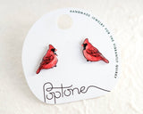 Red Cardinal Winter Bird Stud Earrings
