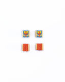 Beaded Handwoven Tulip Stud Pack (Teal/Rust)