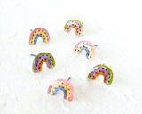 Mini Muted Rainbow Stud Earrings, mismatched with dots