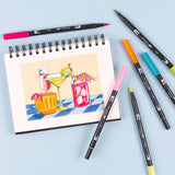 Dual Brush Pen Art Markers, Happy Hour, 6-Pack