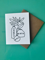 Happy Birthday Leaves and Vases Card