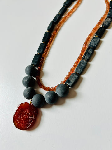 David Aubrey Carnelian & Black Stone Double Strand Necklace