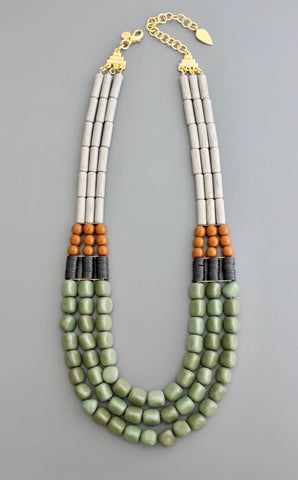 David Aubrey Gray & Green Triple Strand Necklace