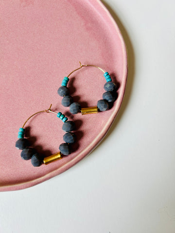 David Aubrey Grey Glass & Turquoise Mia Stone Hoop Earrings